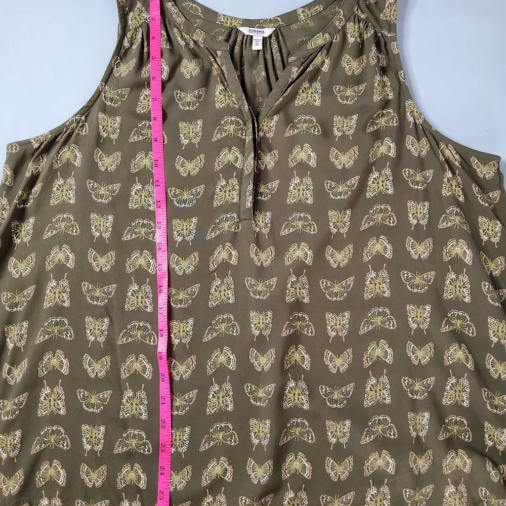Sonoma Olive Green Butterfly Print Sleeveless Blouse - Picture 3 of 5